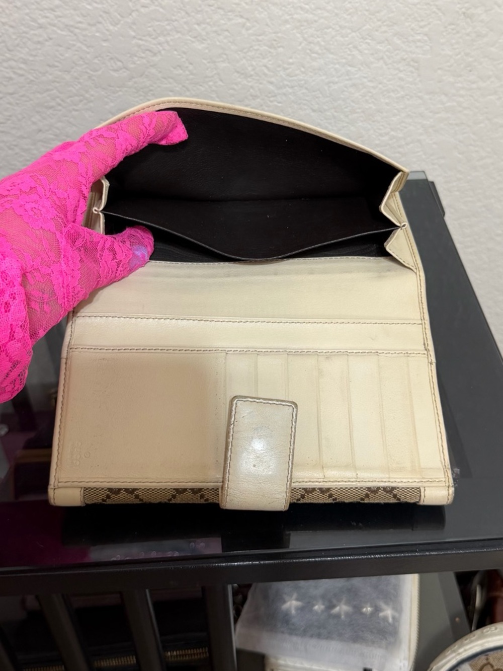 Gucci Beige Brown GG Canvas Continental Wallet with Cream Trim - Picture 5 of 7